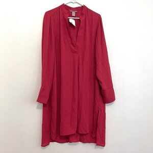 NEW NWT H&M Plus Size Red Pleated V-Neck Long Sleeve Shirt Dress Shift Dress 22